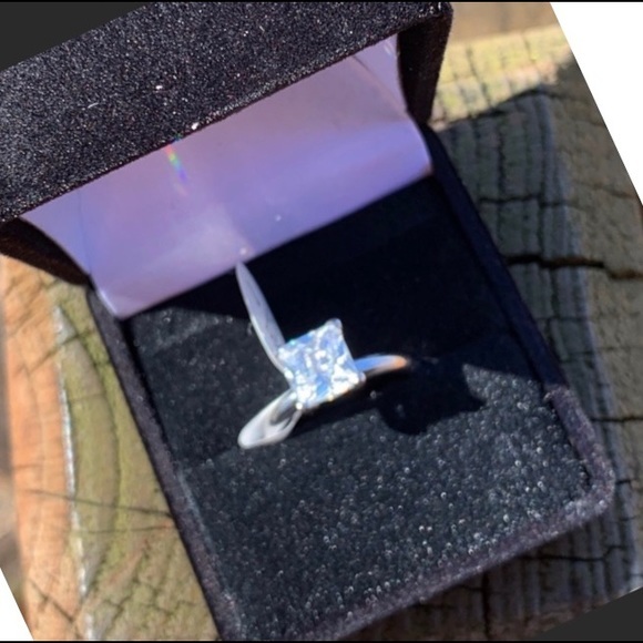 Sterling Silver 2 Carat Princess Cut Engagement Ring - Picture 6 of 15